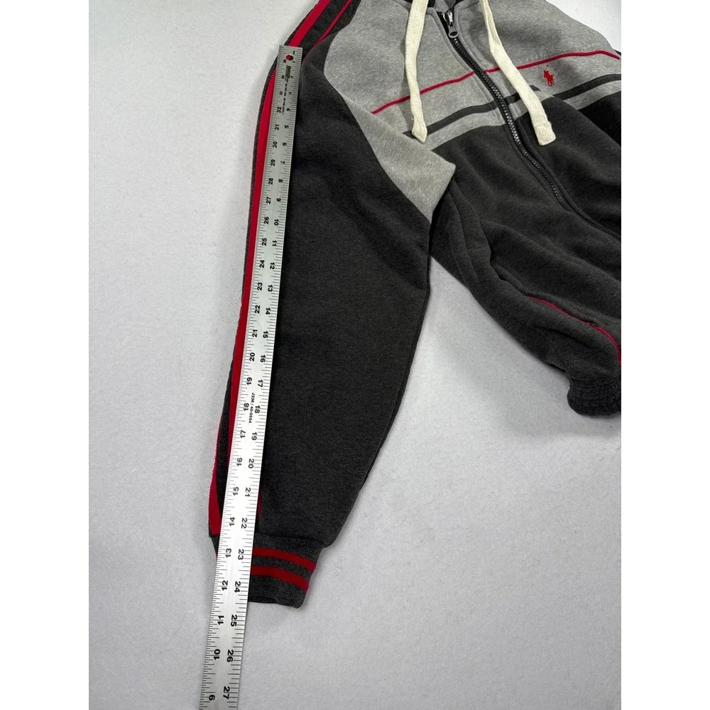Vintage 90s Polo Ralph Lauren Hoodie Mens M Fits L Gray Red Colorblock Zip Y2K